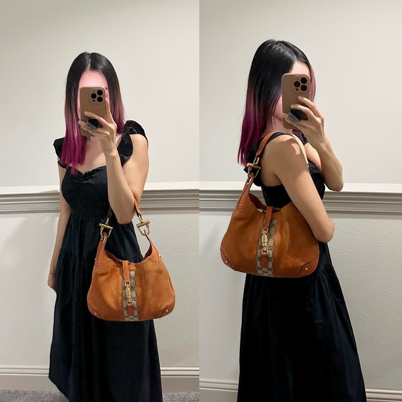 ✨GUCCI Suede Priston Lock Small Jackie O Hobo Shoulder Bag Burnt Orange - Picture 15 of 15